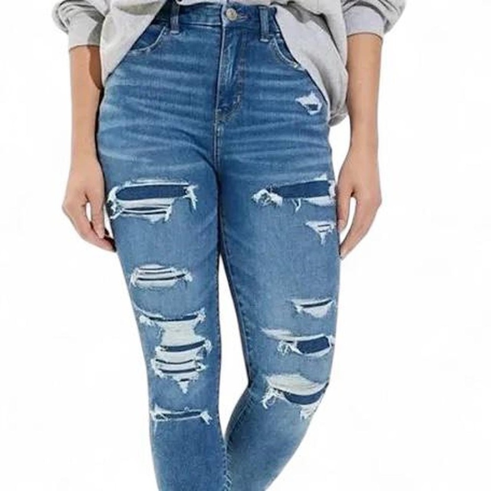 AE Next Level Stretch Curvy High-Rise Patched Distressed Skinny Jeans SZ 10 Reg